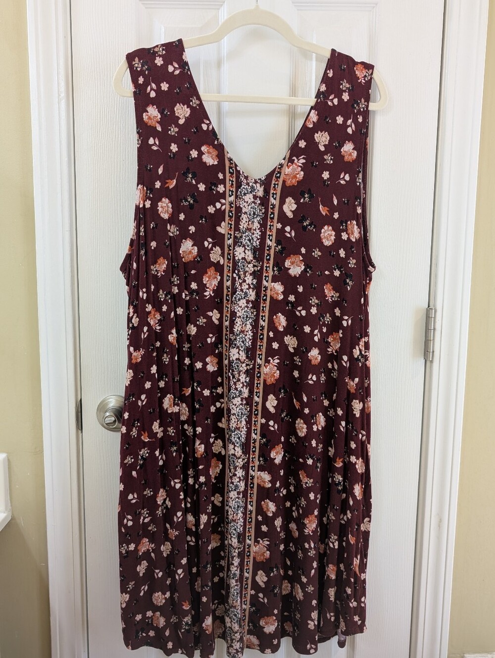 Maurices 24/7 Maroon Floral Midi Dress with Center Panel